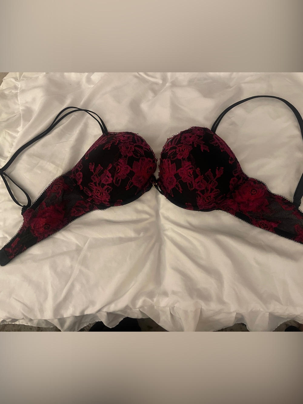 Victoria's Secret Black Bra with Burgundy Floral Lace